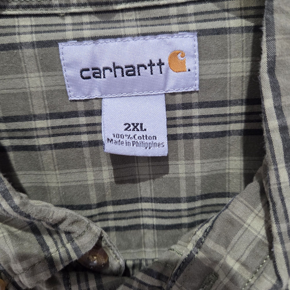 Carhartt Men's Green Plaid Casual Button Down Shirt - Picture 7 of 8